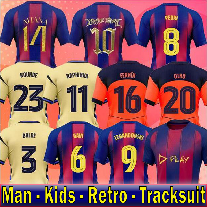 24 25 26 Barcelone soccer jerseys RAPHINHA LAMINE YAMAL LEWANDOWSKI Barcelonaes futbol shirt PEDRI ANSU GAVI ERIC RASHFORD 2025 26 Tracksuit man kids kit jerseys