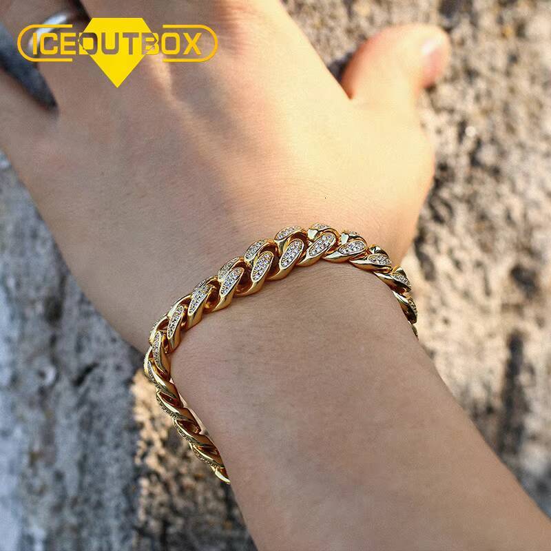 Fashion 12mm Iced Out Cuban Link Bracelet 18K Gold Plated Brass Prong Setting Moissanite Diamond Hiphop Jewelry for Men