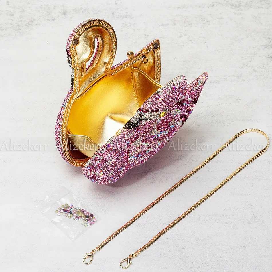 Alizekerr Swan Shaped Diamond Evening Bags New Gorgeous Sparkling Rhinestone Metallic Clutch Purses And Handbags Wedding Party H251027