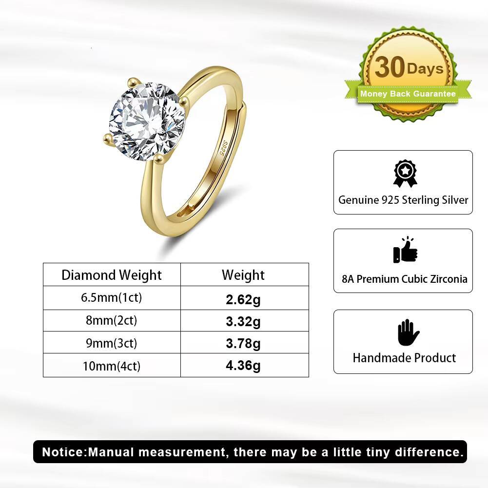 Rinntin LZR37 FourClaw Setting Premium 8A Cubic Zirconia 925 Sterling Silver Engagement Rings Round Cut 1ct 2ct 3ct 4ct