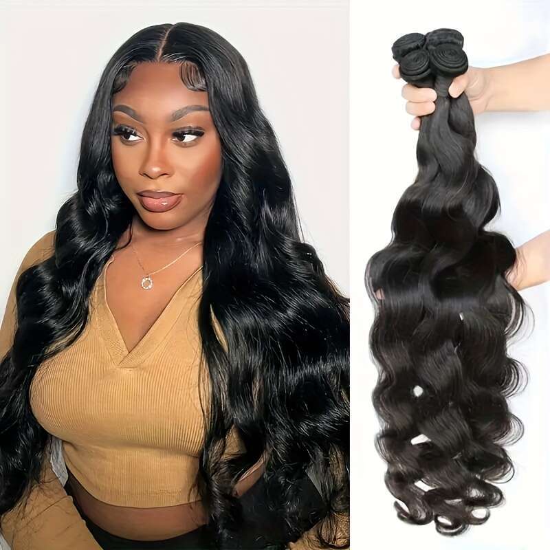 4Pcs Body Wave Bundles With 4X4 Lace Closure, Brazilian Human Hair Women, Natural Black Double Hine Weft, Easy To Wear For Daily Styling
