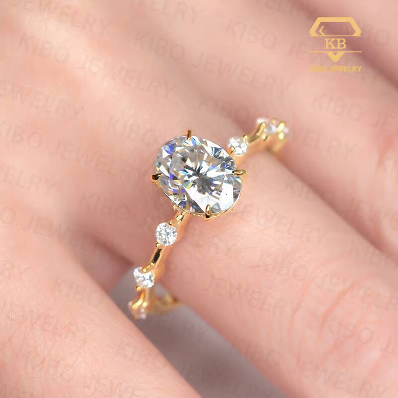 Customized Engagement Ring 10K Gold Emerald Cut Moissanite Halo Diamond Ring