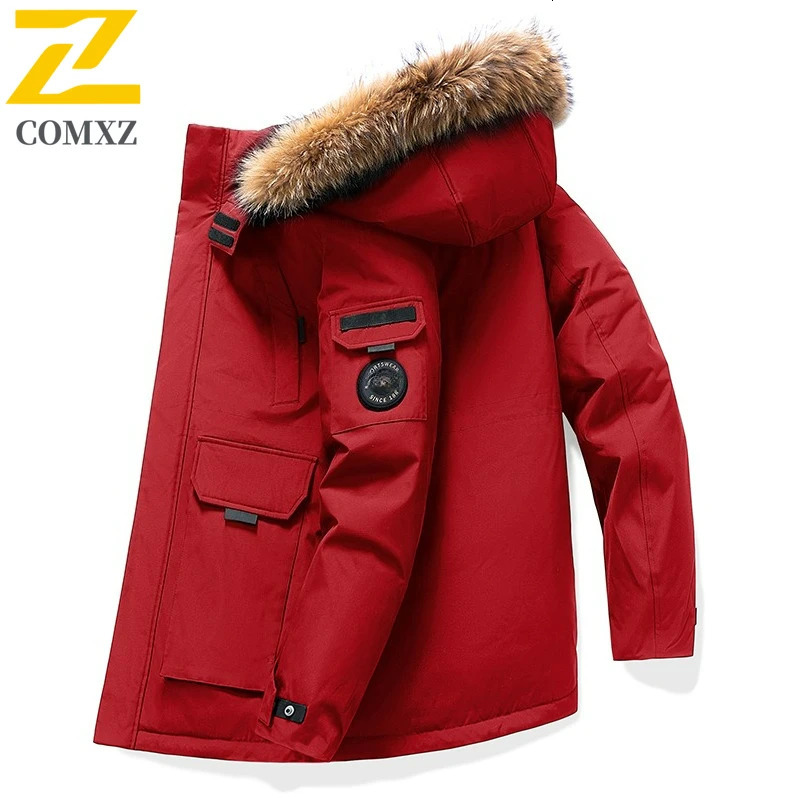 COMXZ Unisex Down Jacket Premium Hooded Hiking Travel Lightweight Parka Fur Collar Snow Thickened Winter Filler Down 251023