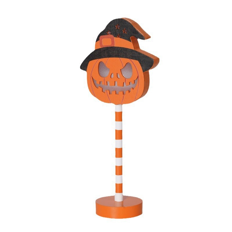 Halloween LED Decorative Table Lamp, Wooden Pumpkin/Bat/Ghost/Skull Shaped Warm Light Ornament, Battery-Powered Halloween Decoration Light165--072301