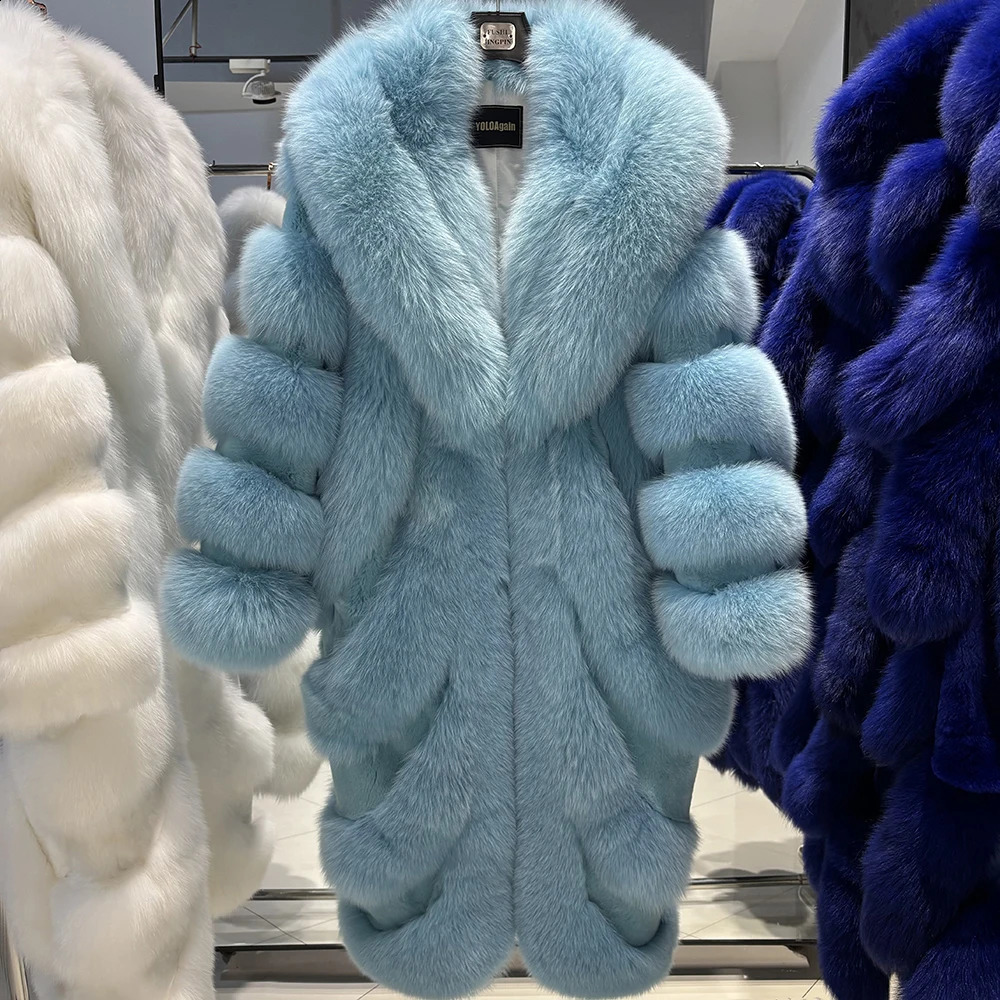 YOLOAgain 2025 Winter Warm Real Fox Fur Coat Women Pink Fox Fur Jacket Long 251027