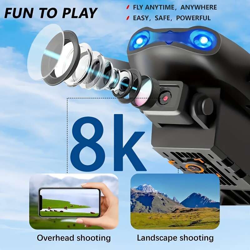 Beginner-Friendly Drone, Camera-Equipped Remote-Controlled Drones Batteries Included: E88, E99, S2, Non-Camera Version, A Foldable Design. E88 And E99