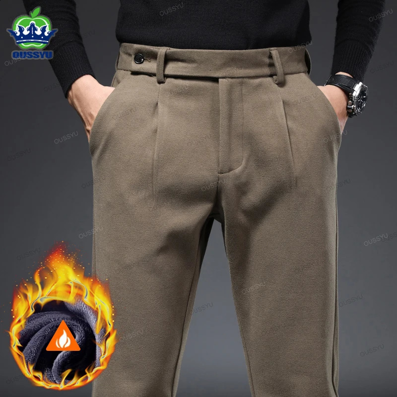 Winter Fleece Warm Suit Pants Men Thick Business Classic Outdoors Velvet Flocking Plush Korean Formal Trousers Male Oversized 40 251027