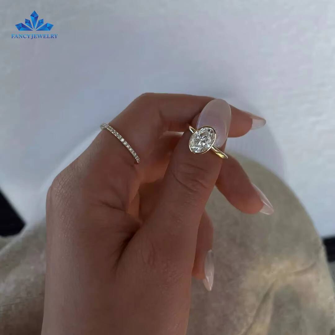 Classic Boutique 5CT Oval Diamond 18k Solid Yellow Gold Oval Moissanite Engagement Bezel Ring Wedding Bridal Jewelry