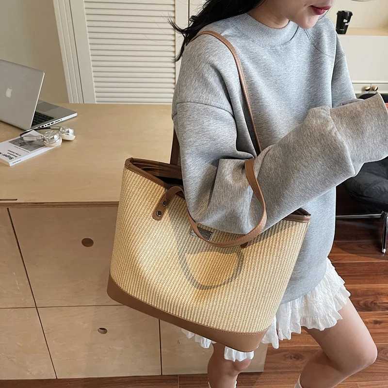 2025 Wens Woven Str Tote Single Shoder Large Capacity Premium Feel Perfect for Work School Weekend Getays1 D251028