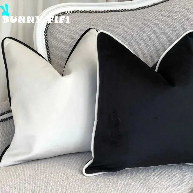 Pillow Case Velvet High Quty Black and White Hemming case Simple Nordic Style Cases 50x50 Modern Light Luxury Cushions Cover C251028