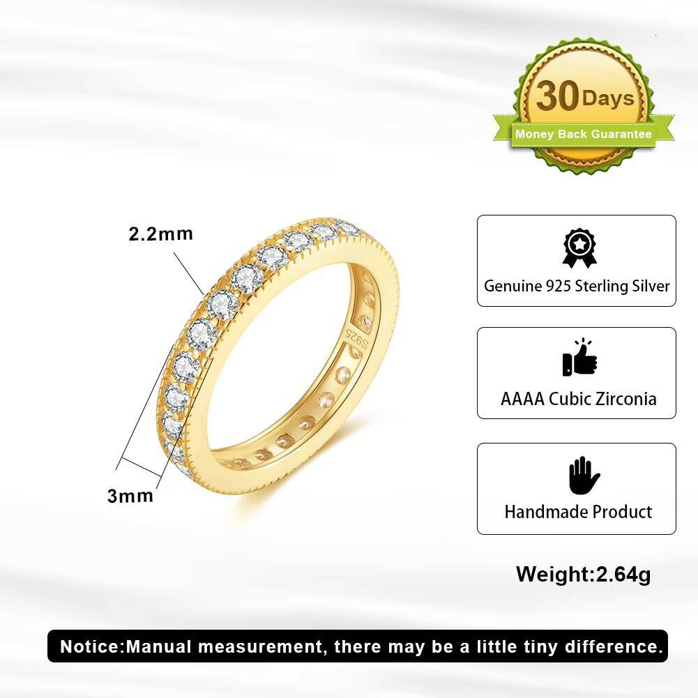 RINNTIN SR318 Eternity Ring 14K Gold Zircon 100 925 Silver Ring Wedding Band Anniversary Ring Diamond Band