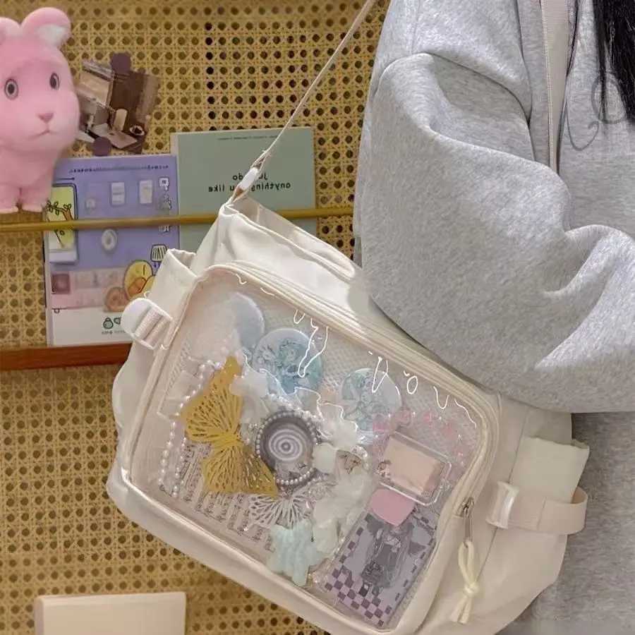 Y2K Cute Girl Ita Bag Preppy Style Large Capacity Class Messenger Bag Women Transparent DIY Badge Bag Daily Casual Shoulder BagW251028