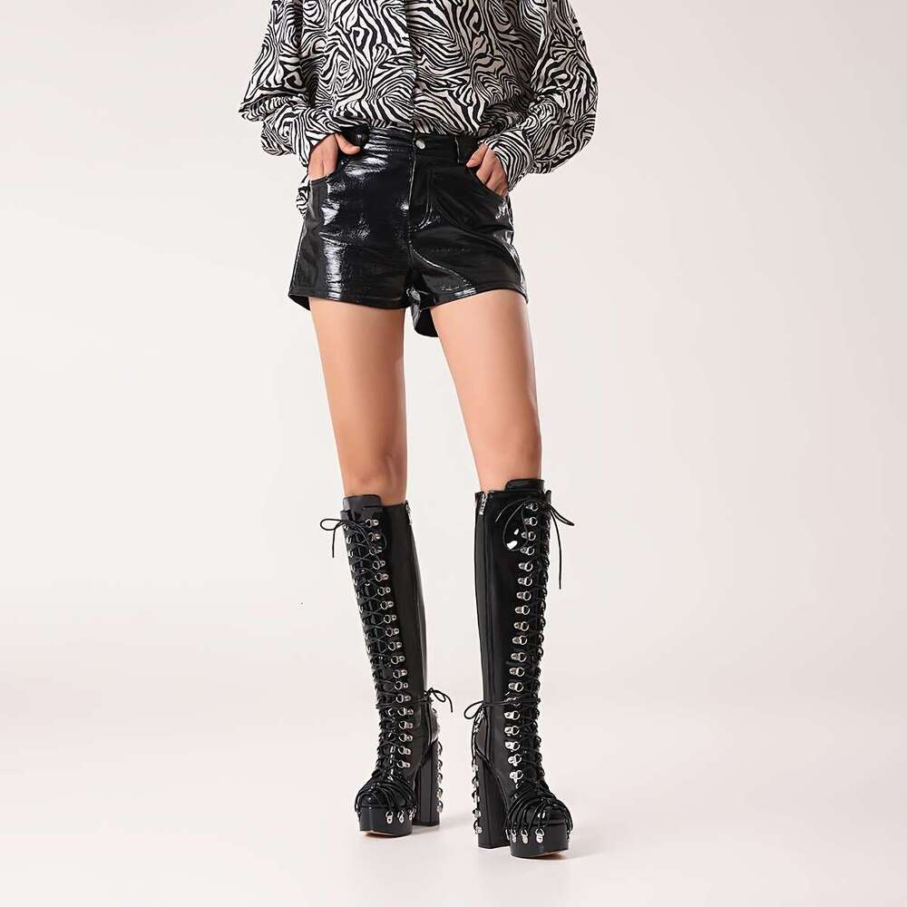 Women's Chunky Knee-High Gothic Punk Rock Boots With Back Zipper Closure, Non-Slip Synthetic Cover, Heavy Platform Heels Parties, Concerts, Every