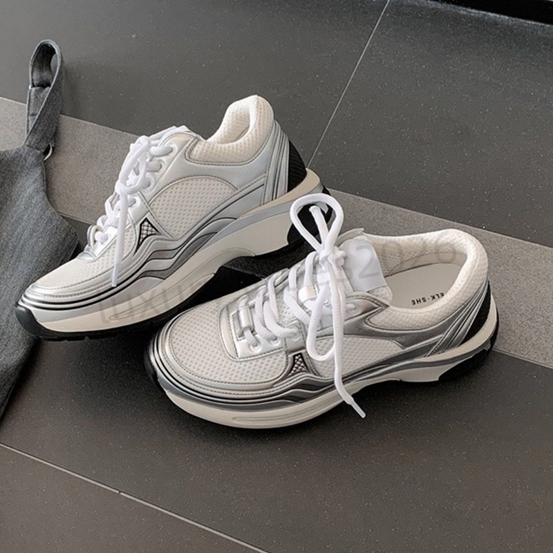 Women Luxury Sneakers High Quality Leather Flat Trainers Black Mesh Lace-up Casual Shoes Outdoor Runner Trainers Men Sport Shoes Size 34-42 Box E2