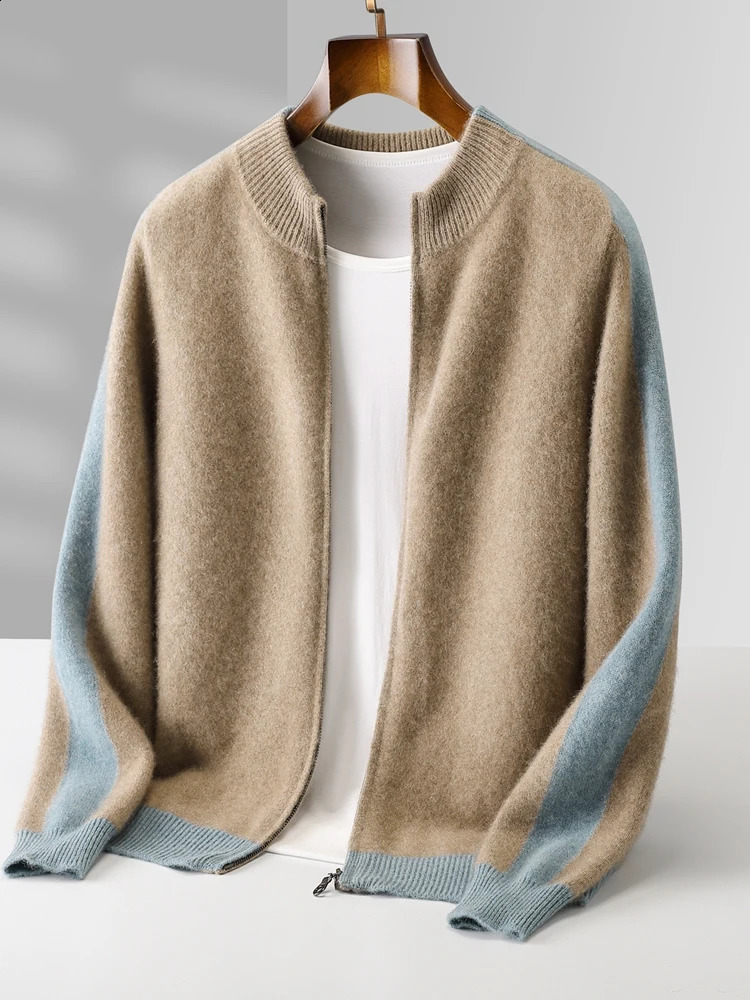 Korean Clothes Autumn Winter Sweater Mens Coat 100 Merino Wool Cardigan Knitted Jacket Thicked Zip Spliced Outerwears 251017