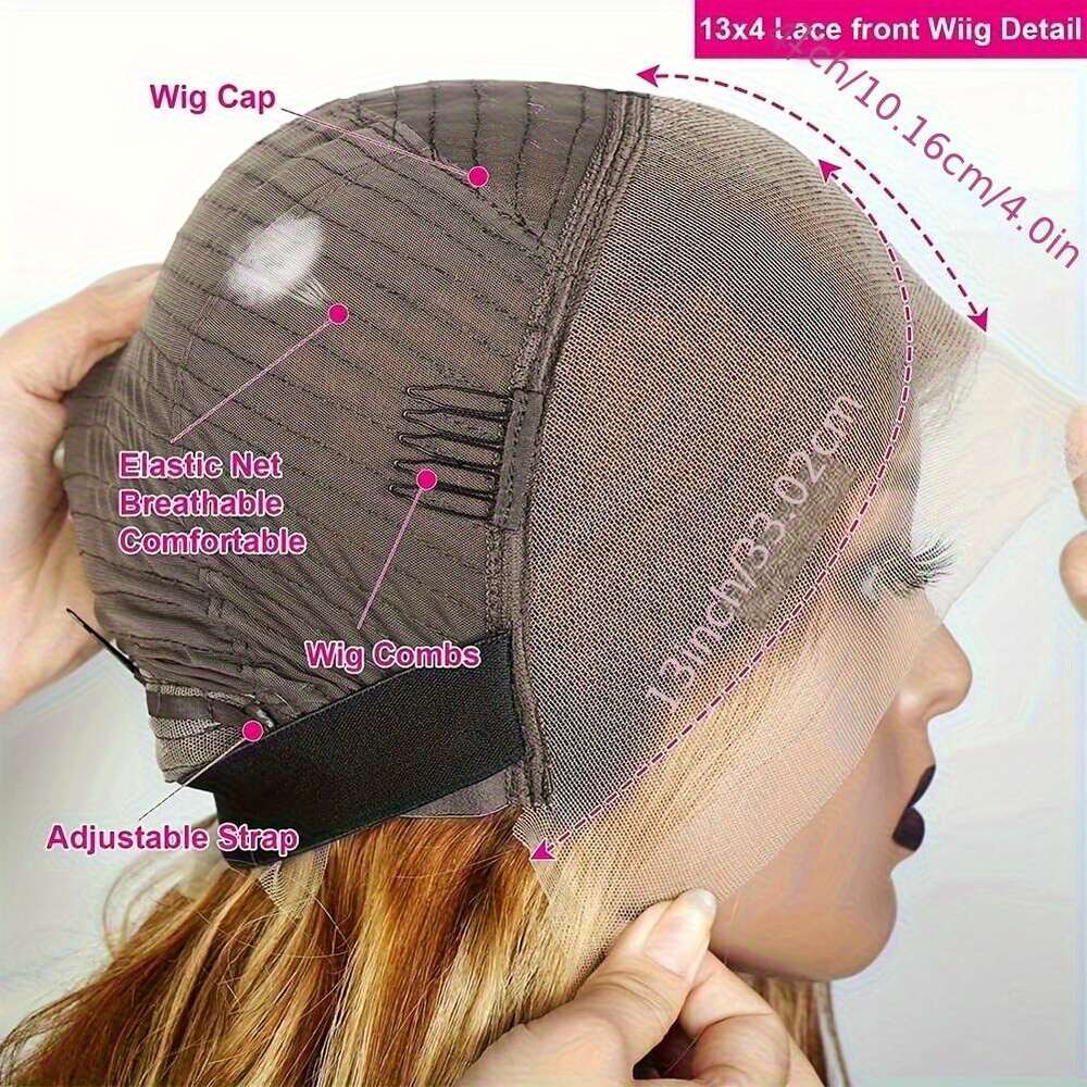 Honey Blonde Wig 13X4 HD Transparent 4/27 Highlight Ombre Lace Front Pre Plucked With Baby 200% Density Straight Glueless Human Hair Wigs For Women