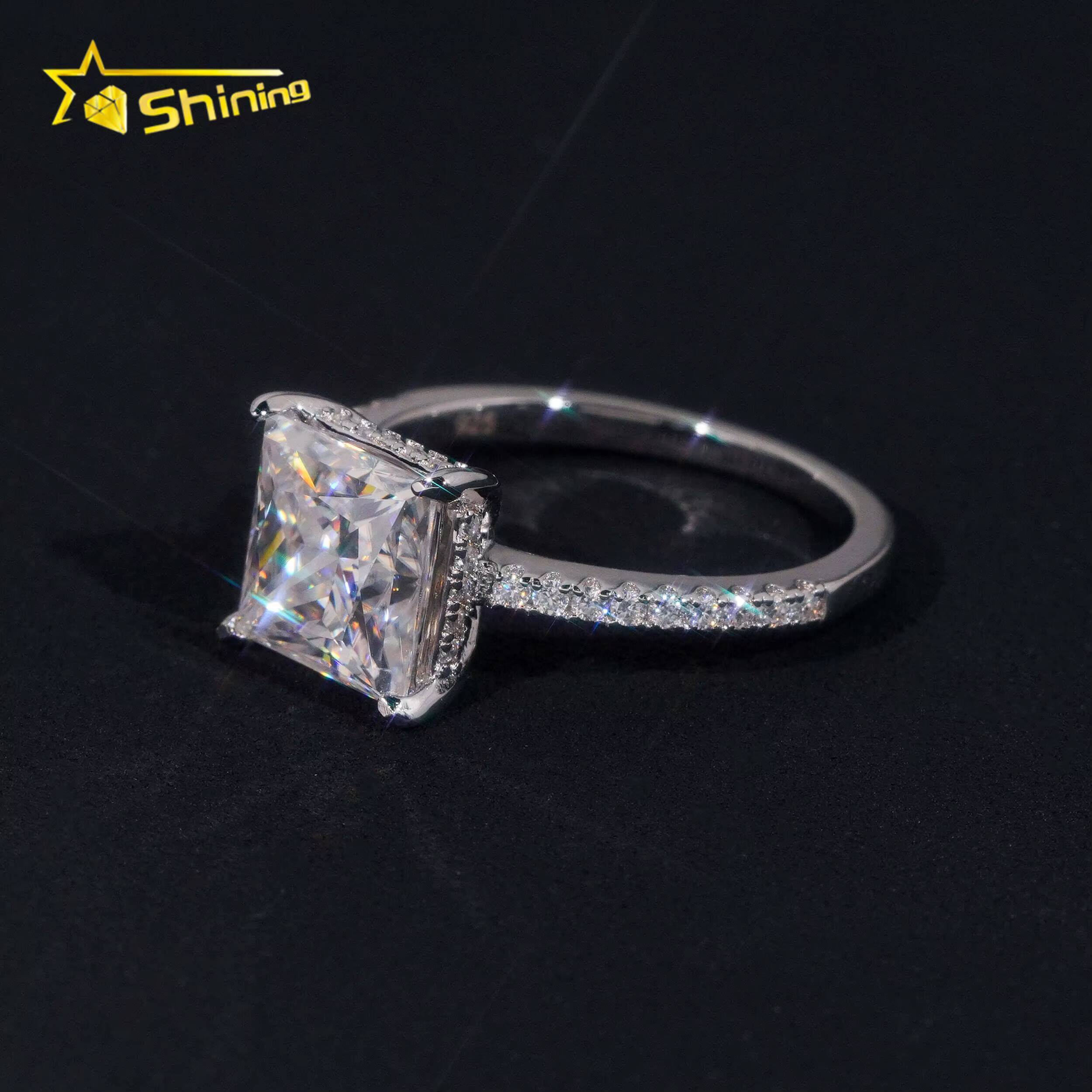 Hot Selling VVS Princess Cut Moissanite Ring Custom 925 Sterling Silver Iced Out Diamond Rings Women Eternity Wedding Ring