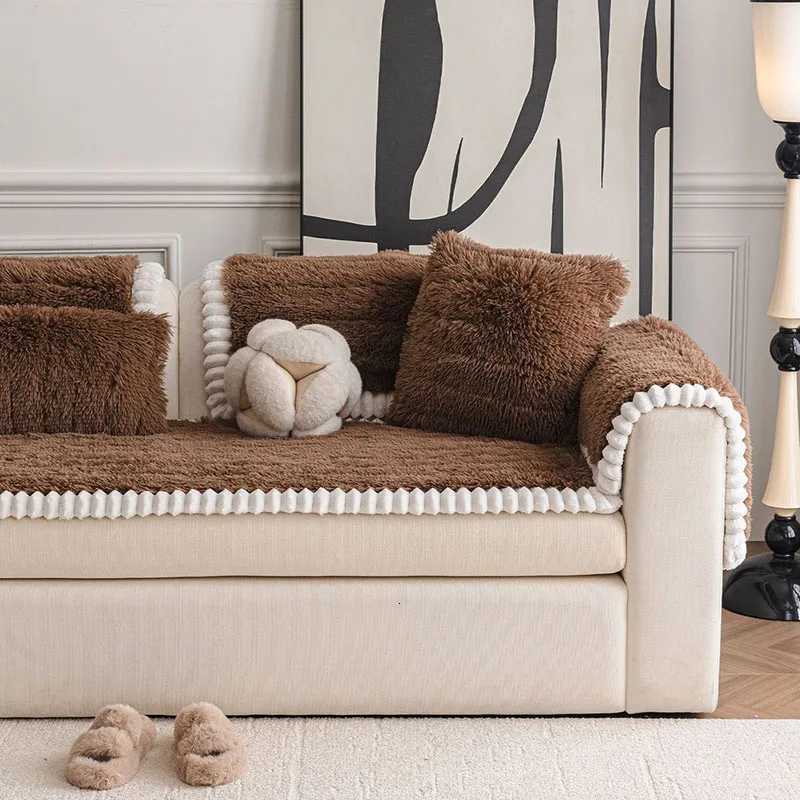 Solid Soft Faux Fur Sofa Cushion Anti Slip Sofa Protective Cover for Autumn and Winter Thick Warm Home Textiles for Living Room C251028