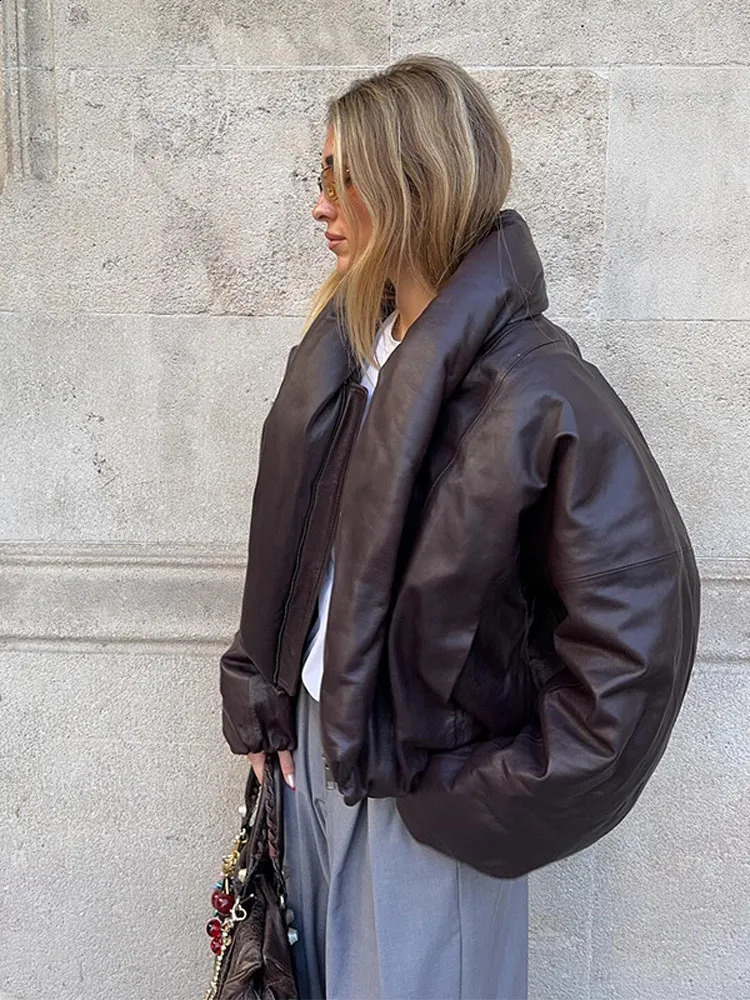 Warm VNeck Thick Leather Short Jacket Woman Long Sleeves Loose Versatile Coats Casual Street Womens Autumn Winter Jackets 251027