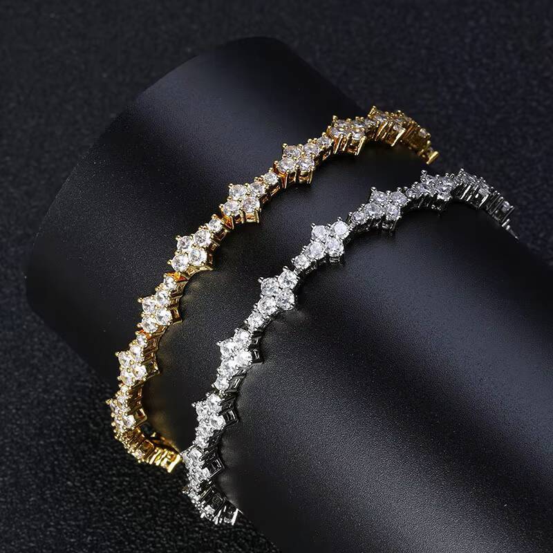 HipHop Mens Womens 925 Sterling Silver VVS Moissanite Diamond Clover Cross Tennis Chain Bracelet Necklace Elegant Bangle