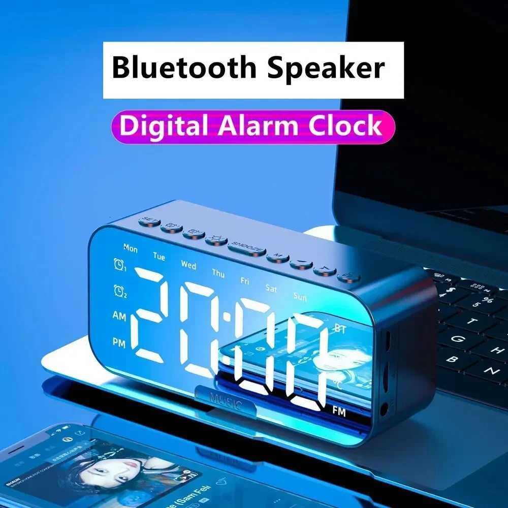 1pc LED Digital Alarm Clock with Bluetooth Speaker Mirror Bedroom Office Decor Table Screen Temperature FM Radio D251028