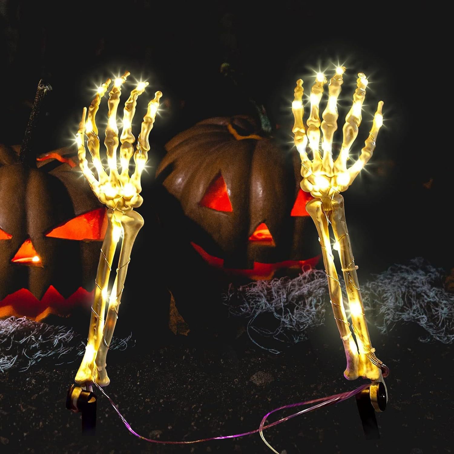 Halloween Decor: Skeletal Hand LED Walkway Stakes - Durable Plastic & Multi-Light Settings168--JL107