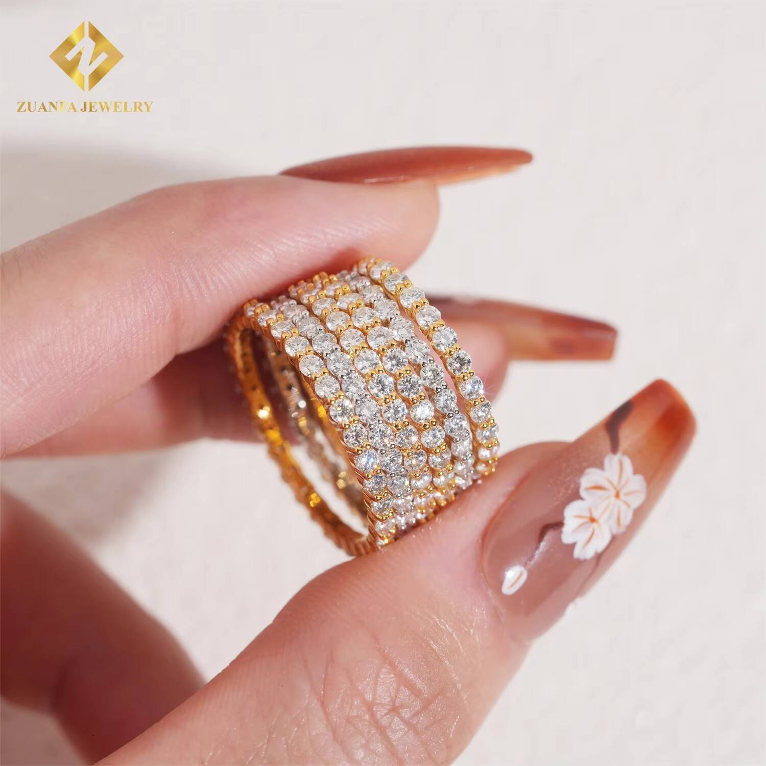 2mm Round Cut Moissanite Diamond Thin Hoop Ring 1 Row Women 925 Silver Moisasnite Hip Hop Ring Iced Out Eternity Ring