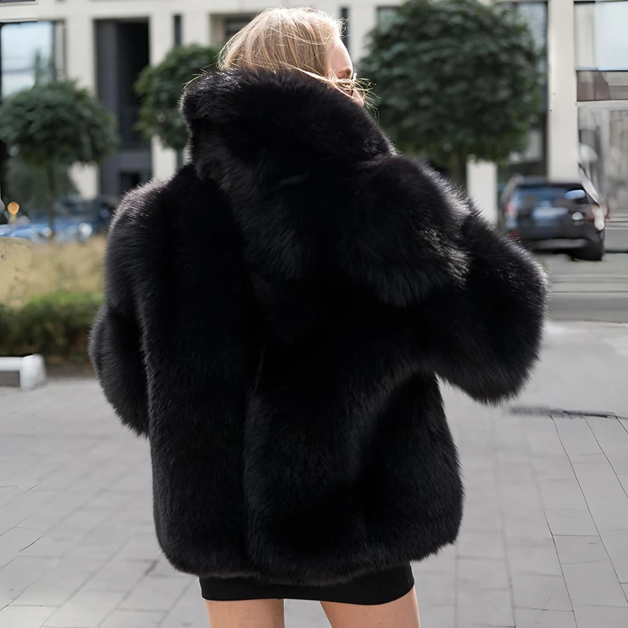 Black Fox Fur Jacket Women Genuine Fox Fur Coat High Quality Warm Fur Jacket Woman 251027