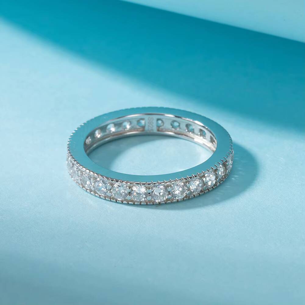 RINNTIN SR318 Eternity Ring 14K Gold Zircon 100 925 Silver Ring Wedding Band Anniversary Ring Diamond Band