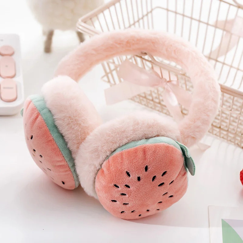 Cute Cartoon Fruit Girls Winter Warm Ear Muffs Fluffy Fold Burger Shape Headphone Earmuffs Soft Cashmere Warmer Fur Earlap 251024