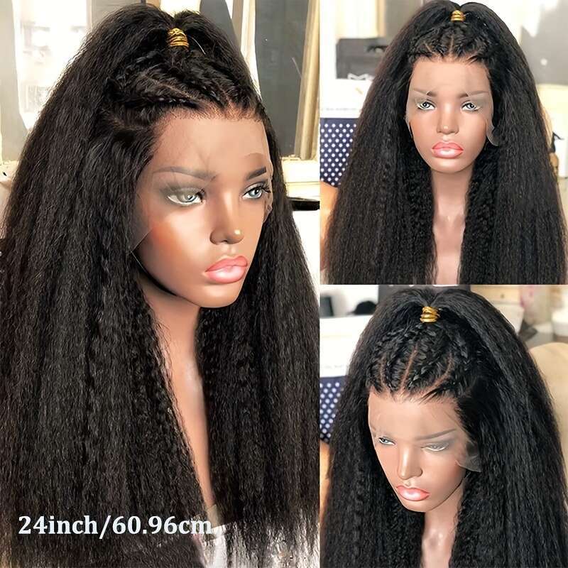 13X5 Lace Front Kinky HD Transparent Yaki Straight Frontal Closure Human Wigs For Women 200% Density Glueless Wig Pre Plucked With Baby Hair