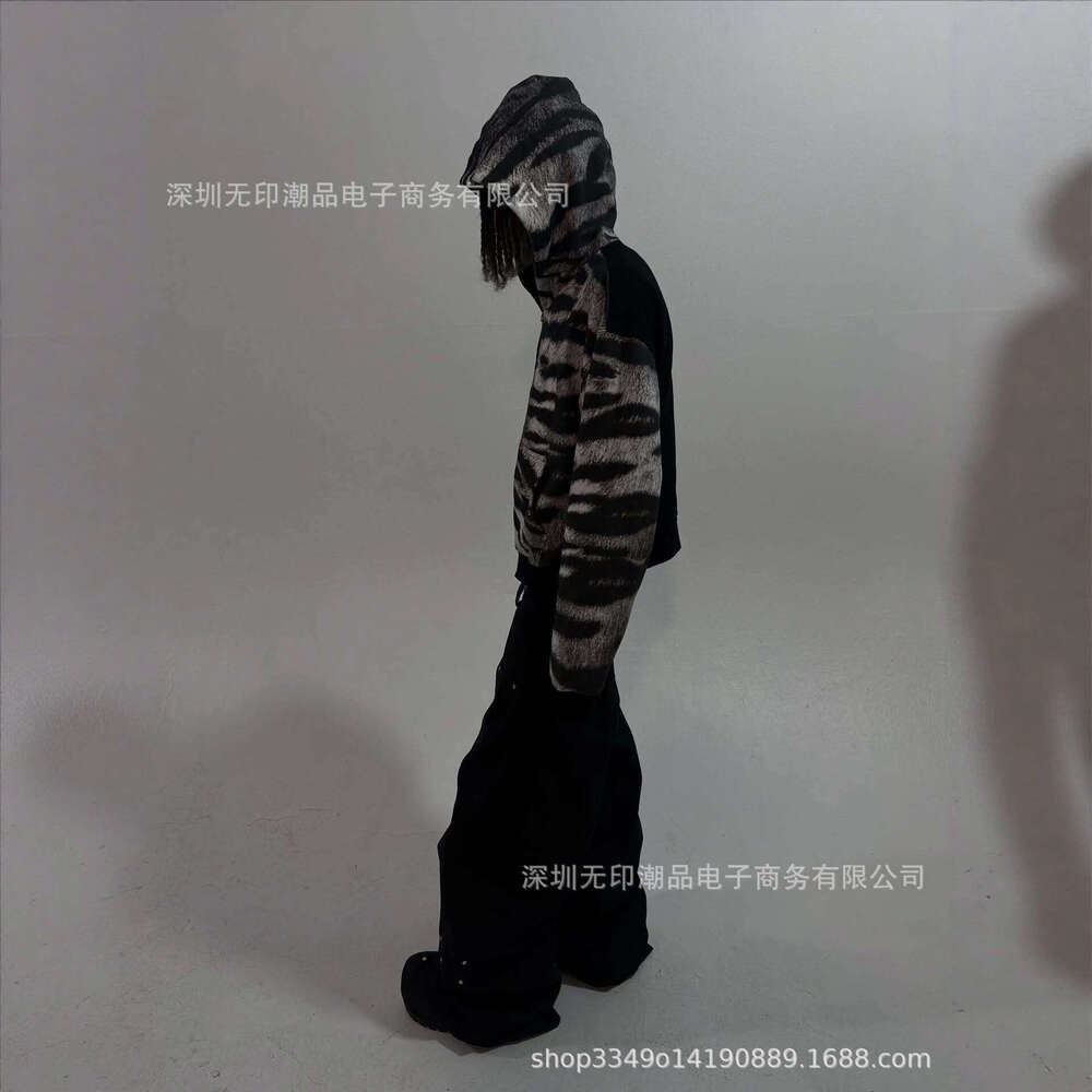 Winter Dark Style Unisex Streetwear Black and White Patchwork Zebra Pattern Fashion Jacket