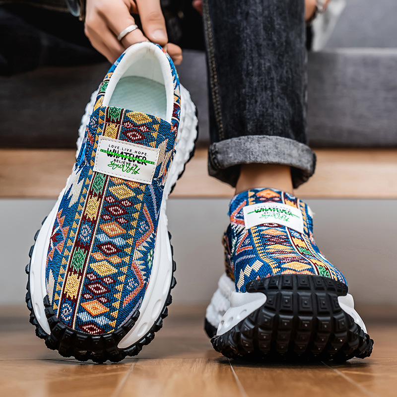 2025 Men's shoes spring breathable embroidered dad shoes thick soles increase the height of lazy people pedals casual sneakers trendy shoes