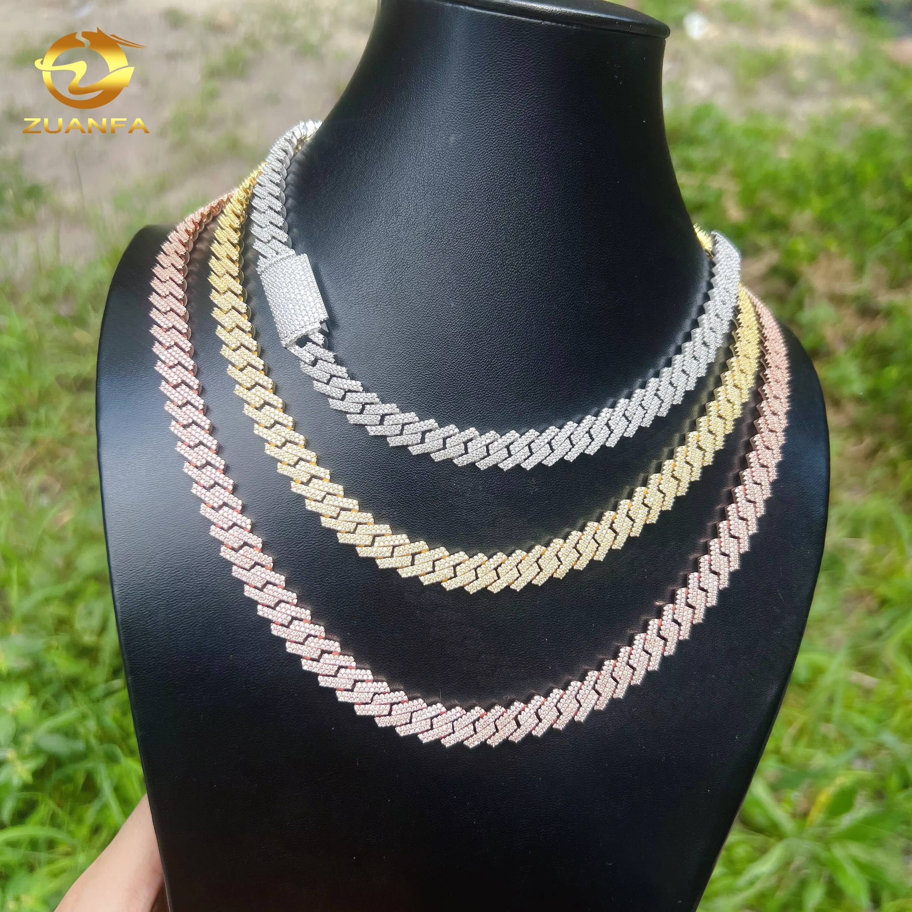 10mm VVS Moissanite Diamond Pass Diamond TesterLuxury 925 Sterling Silver Hip Hop Diamond Cuban Link Chain