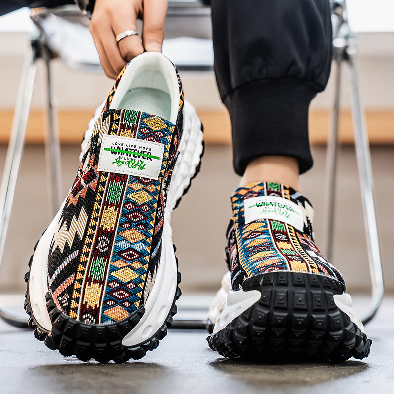 2025 Men's shoes spring breathable embroidered dad shoes thick soles increase the height of lazy people pedals casual sneakers trendy shoes