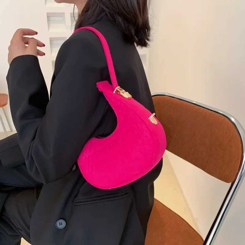 Fashion Luxury Design Felt Shoulder Hobo Bag Women Clutch Handbag Purse Female Solid Color Underarm Bag Small Shopper ToteW251028