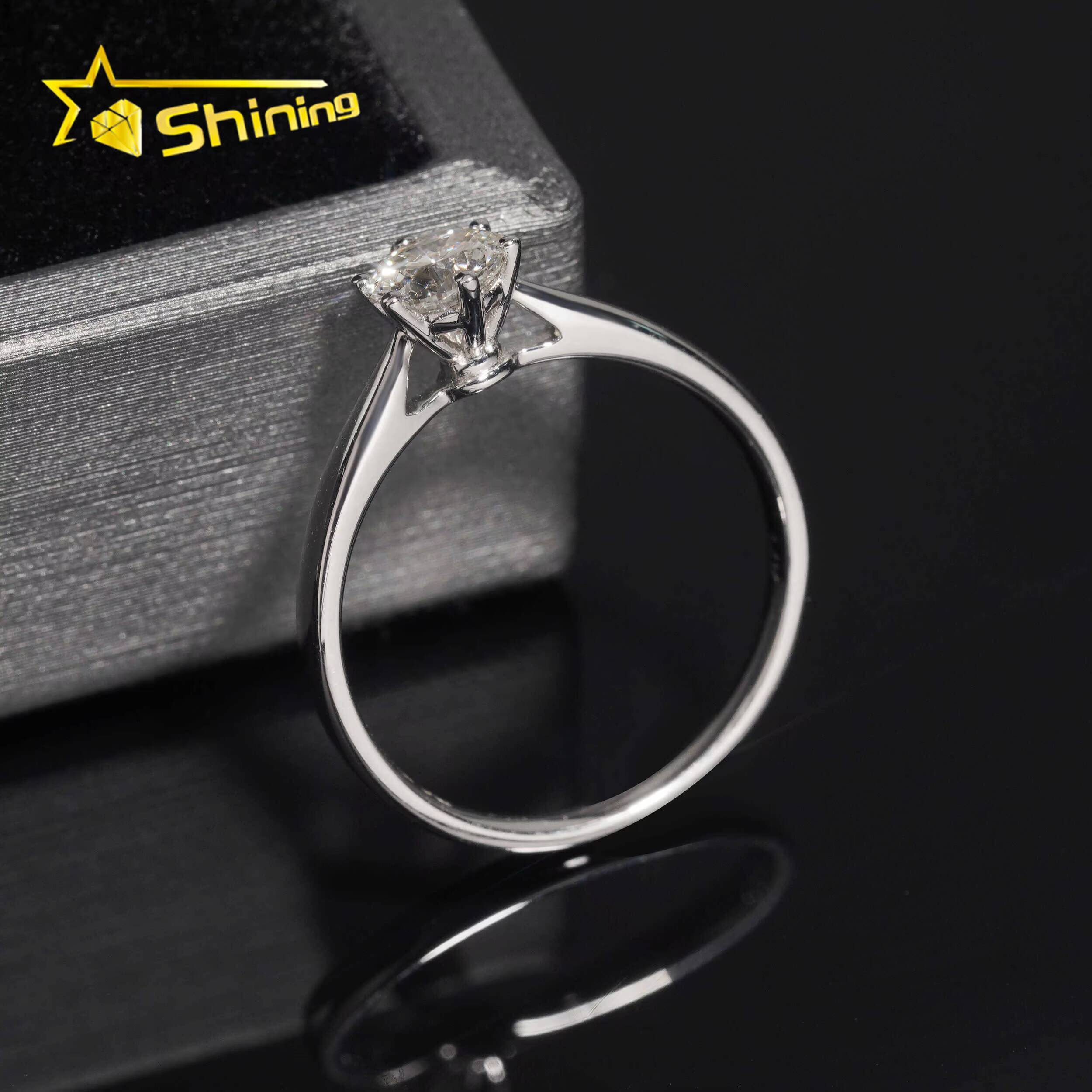 Classical 6Prongs Setting 925 Sterling Silver Gold Plated Round Cut 5mm Lad Diamond Wedding Ring