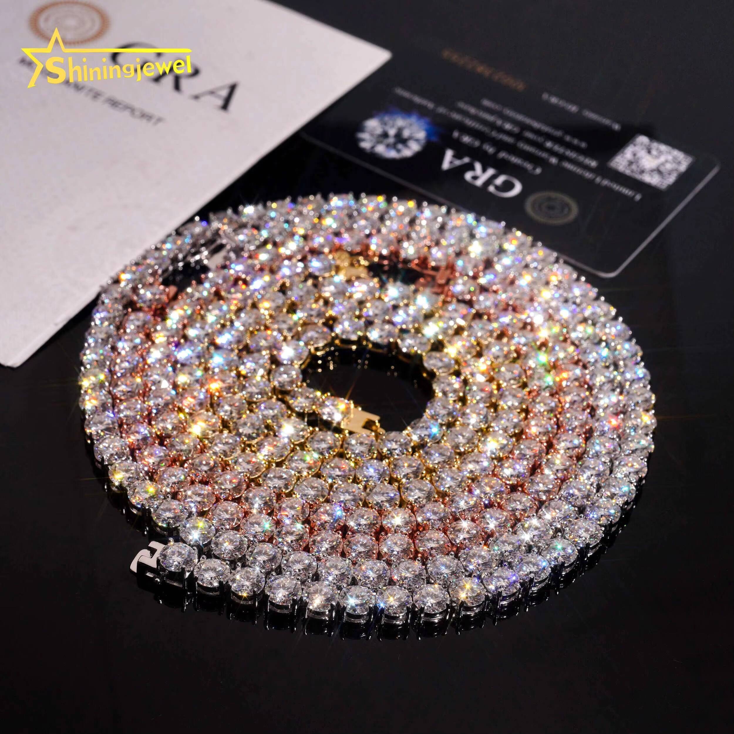 GRA Certificated Men Women 65MM Moissanite Tennis Necklace Hip Hop 925 Silver Tennis VVS Moissanite Chains Fine Jewelry