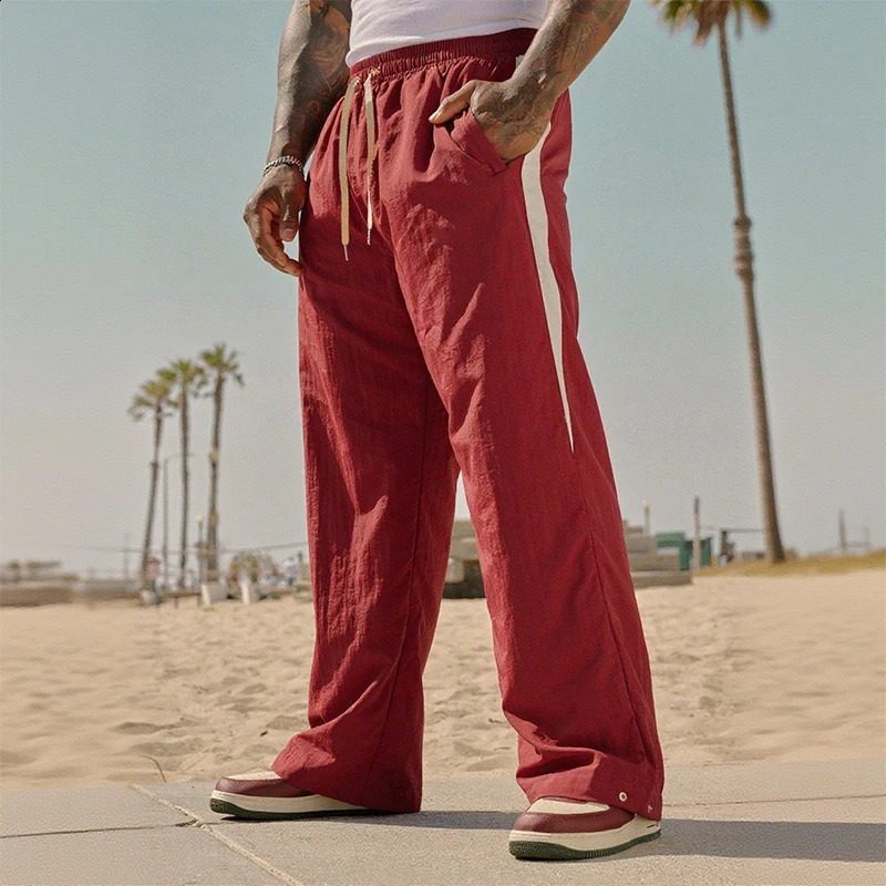 Autumn Track Pants Mens Loose Casual Wide Leg Trendy Sports Splicing Breathable American 251027