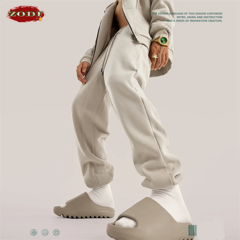 ZODF Trendy Men 345gsm Fleece Sweatpant Unisex Solid Color Loose Retro Hip Hop Winter Joggers Pants Brand Clothes HY0005 251027