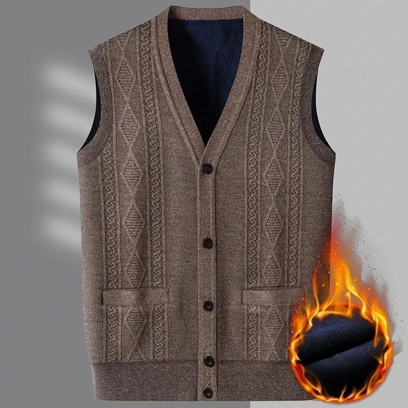 Mens Knitted Vest Sweater for Men Autumn Winter Warm Slim Fit Cardigan Waistcoat Coat with Pockets Outdoor Clothing 251016