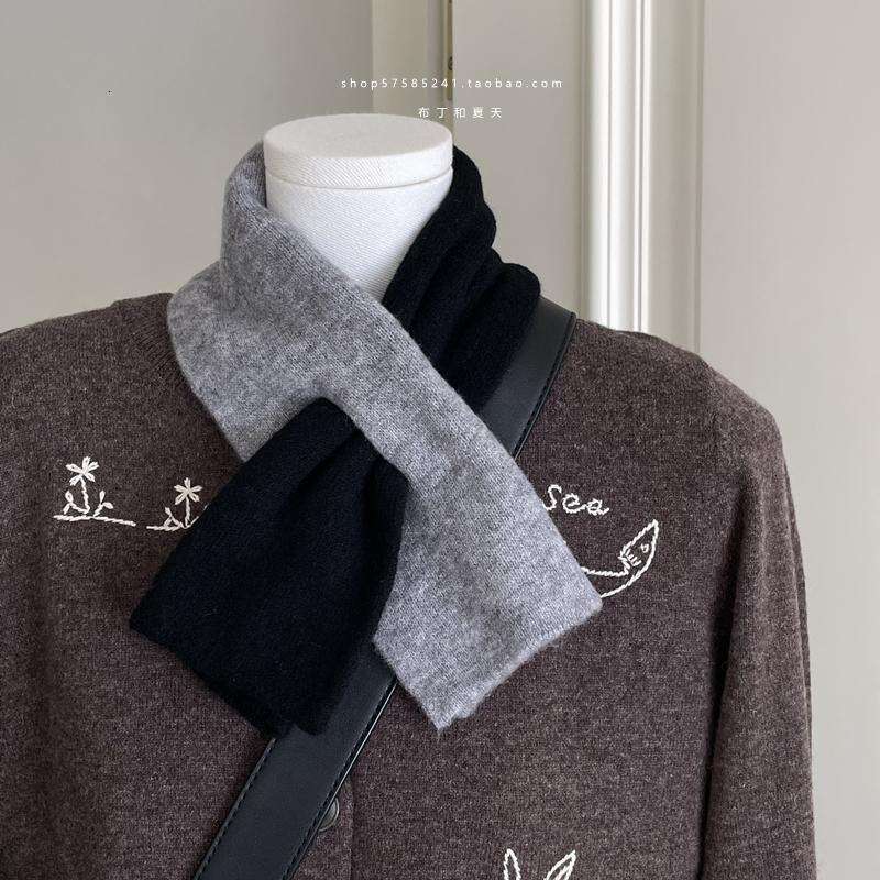 Wool Blend Small Cross Color Short Scarf Cashmere Feel Warm Student Women Autumn Winter Neck Warmer