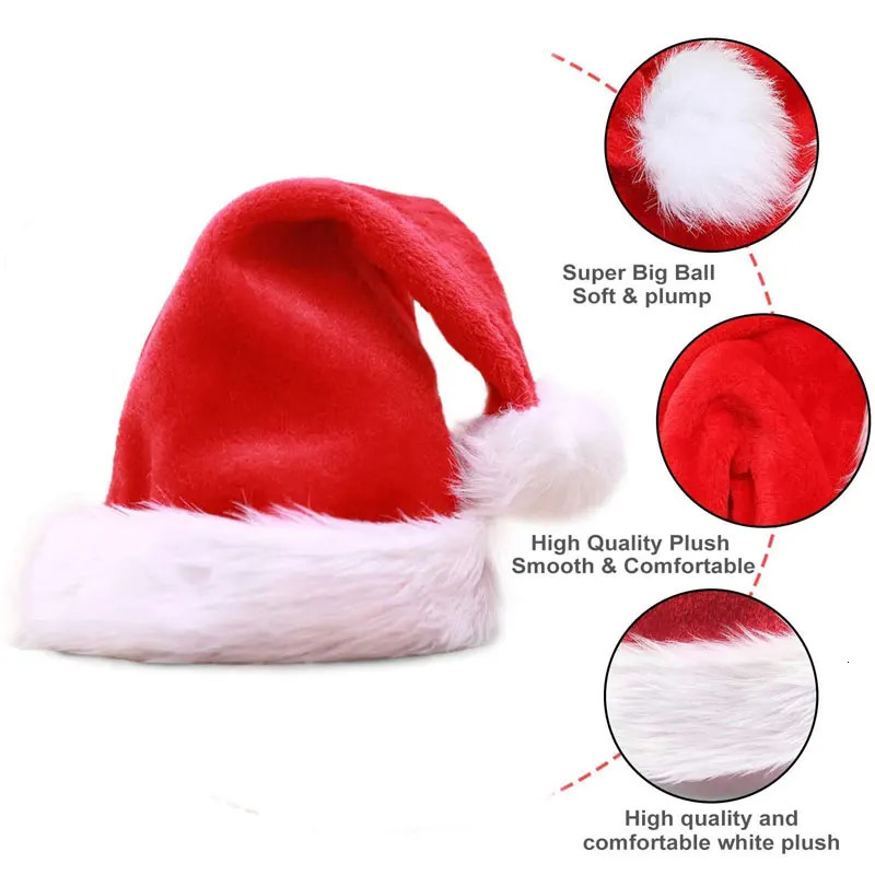 Christmas Santa Hat For Adults And s Xmas Holiday Hats Unisex Velvet Red Classic Fur Comfort Year Festive Party Supplies 251024CJ