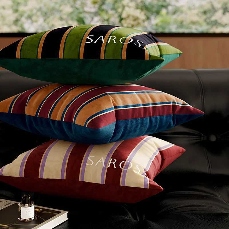 Pillow Case Decorative Covers with Zippers Velvet Patchwork for Sofa Bed Couch Striped case Shell Light Luxury Home Decoration C251028