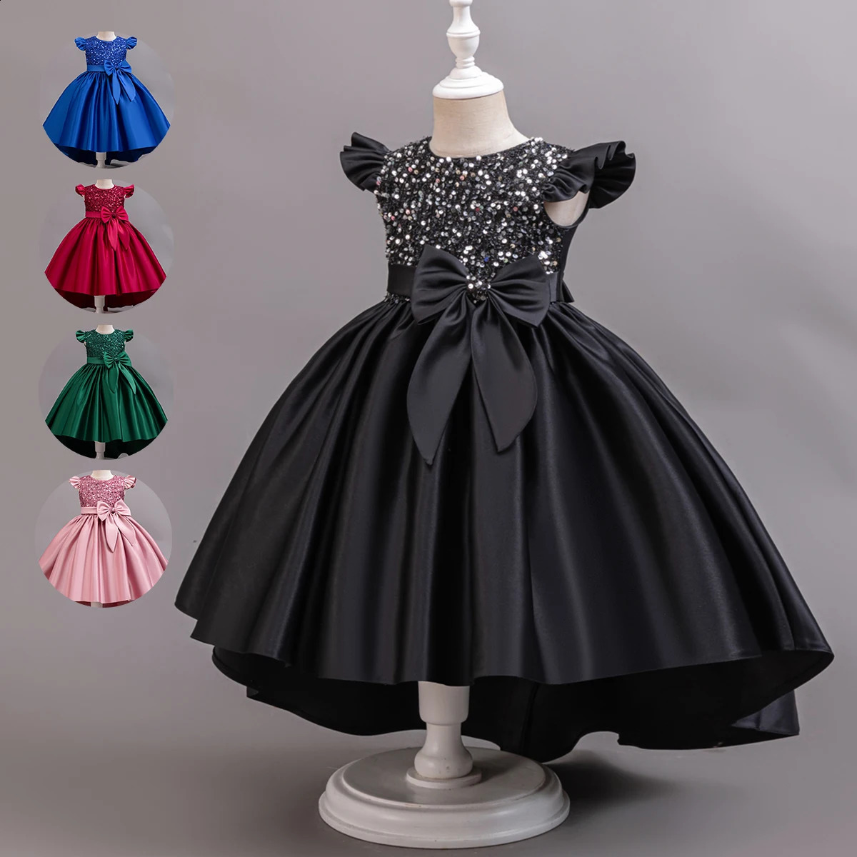 Girl Black Gown Girls Fly Sleeveless Dress Children Wedding Evening Birthday Party Princess Dresses For Children Girls 251023