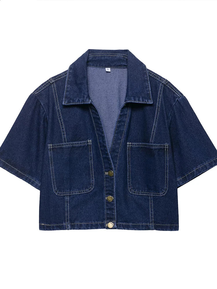 European style womens fashion versatile temperament leisure solid color denim shortsleeved jacket 251015