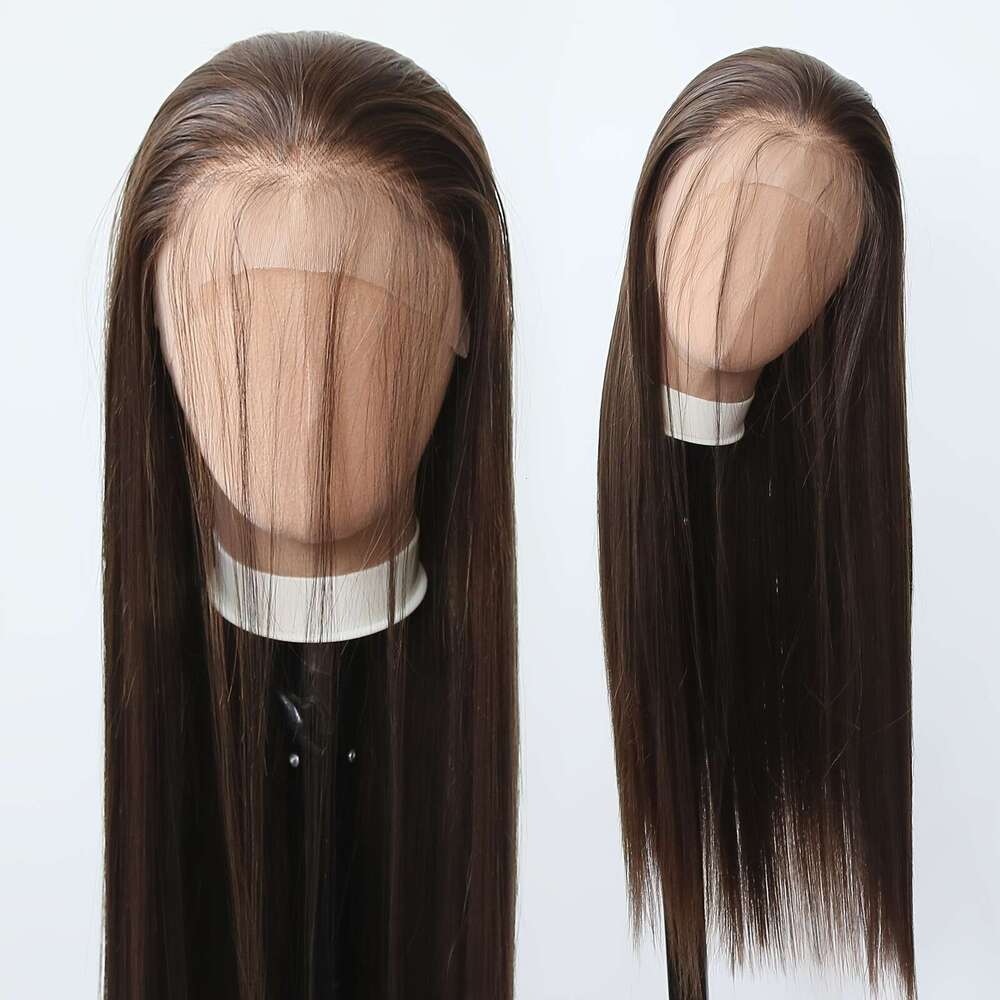 Unisex-Adult High Temperature Fiber Lace Front 13X3 Straight Hair 200% Density Pre Plucked Hairline Glueless Heat Resistant Business Style Synthetic W