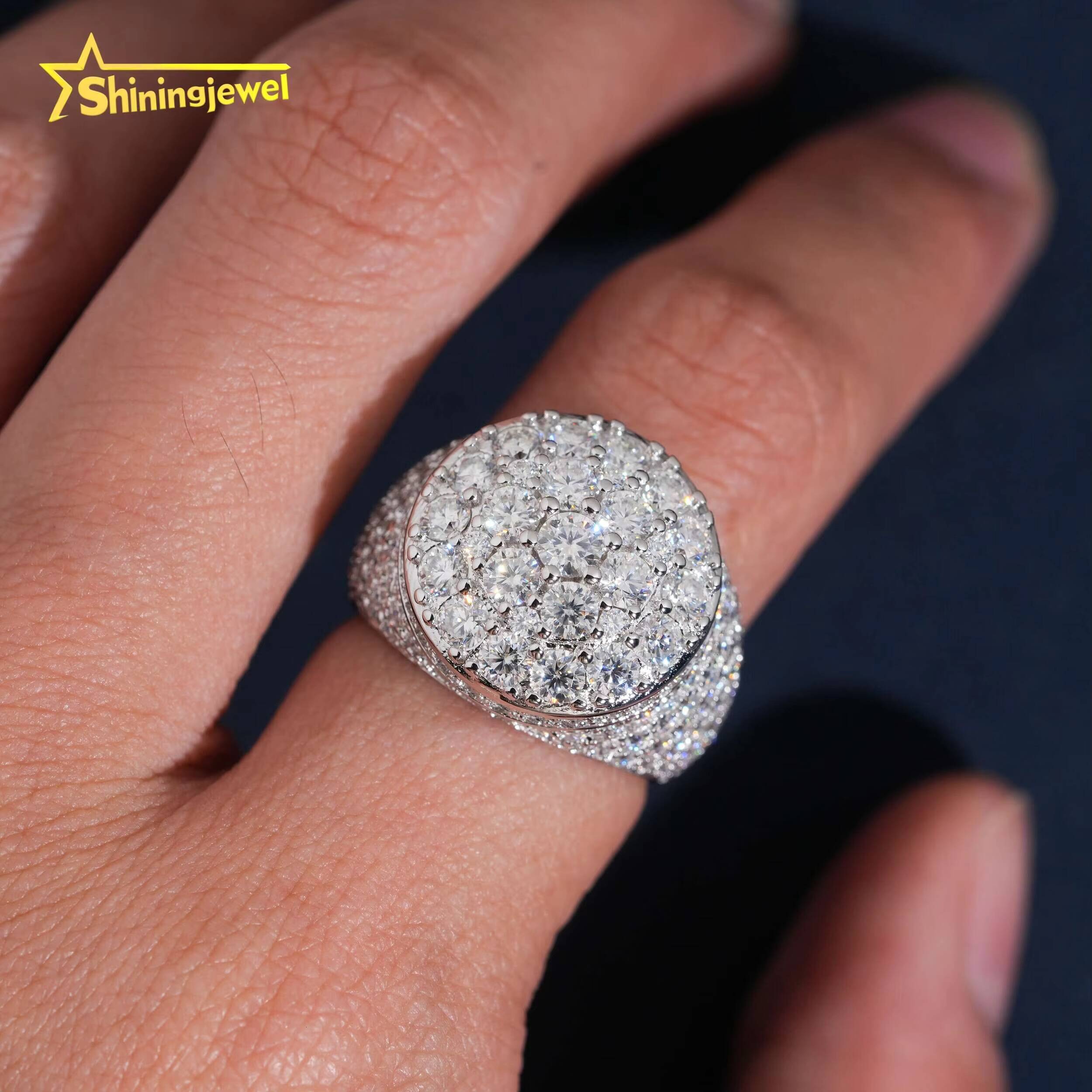 USA Local Shipping Moissanite Iced Out Ring Pass Diamond Test S925 Gold Plated Cluster Design Hip Hop Men Sparking Rings