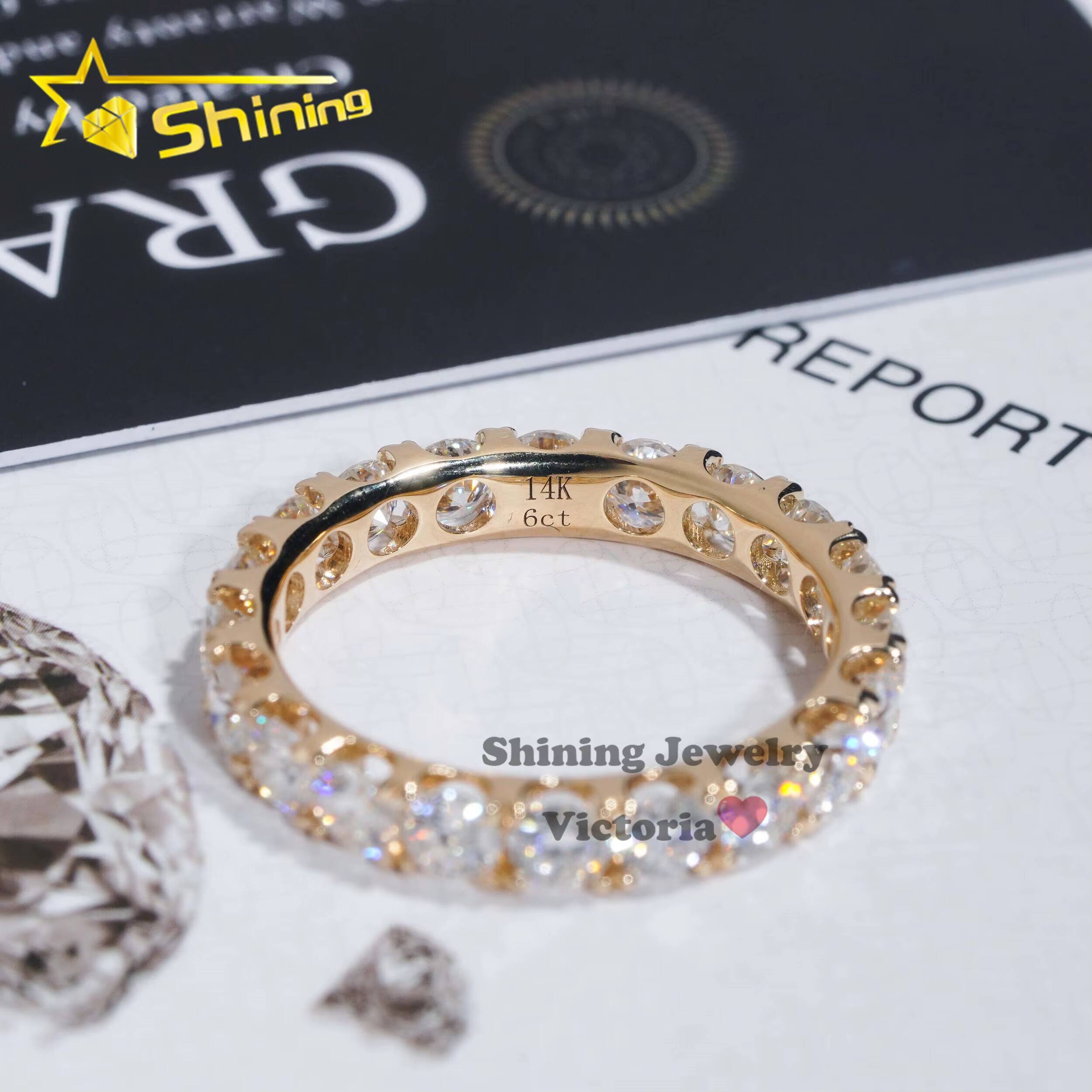 Luxury 3MM 10K 14K 18K Solid Gold Moissanite Diamond Eternity Engagement Ring Iced Out VVS Round Brilliant Cut Band Rings Women