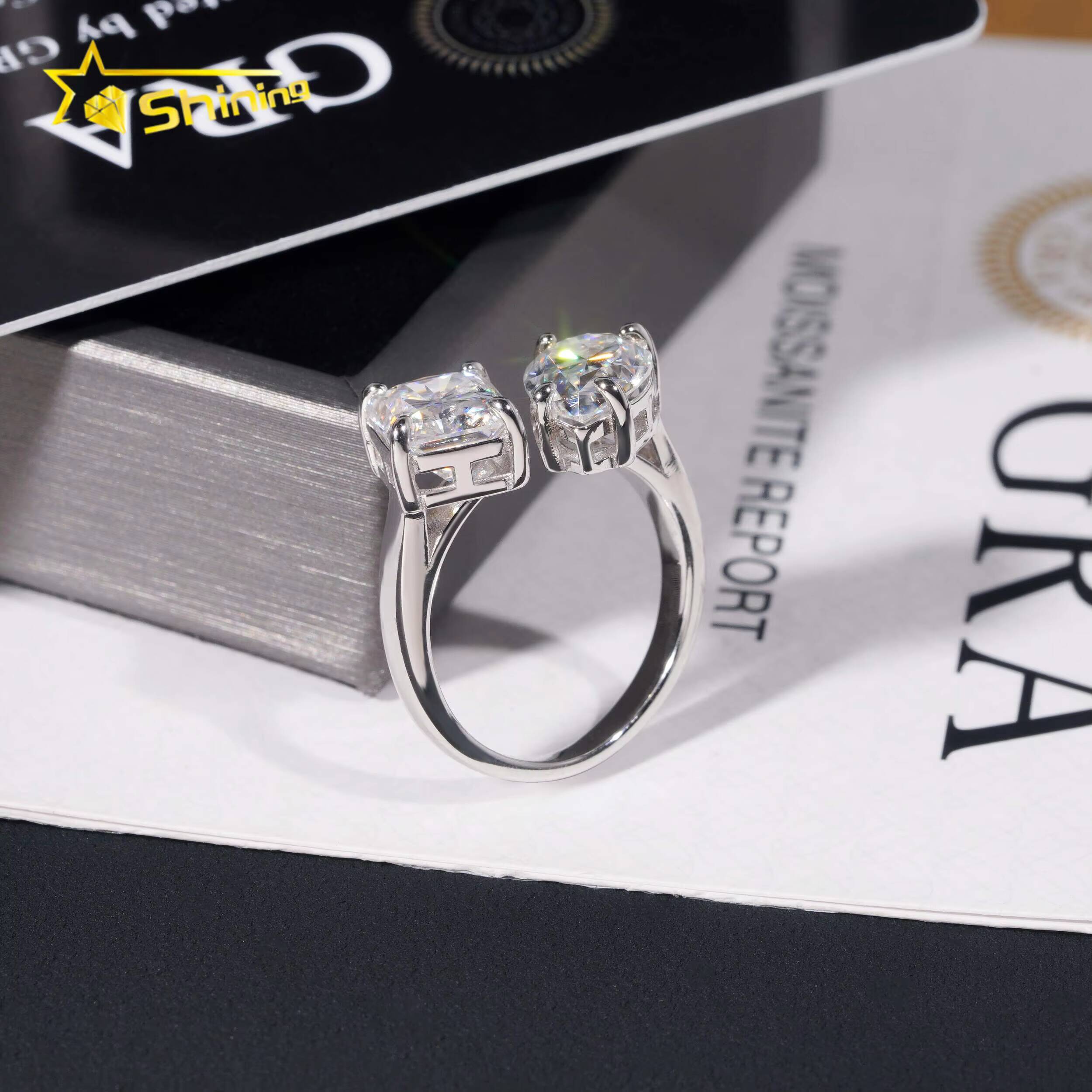 Iced Out Fashion Jewelry Diamond Engagement Wedding Ring 925 Solid Silver D VVS Radiant Pear Cut Moissanite Ring for Women
